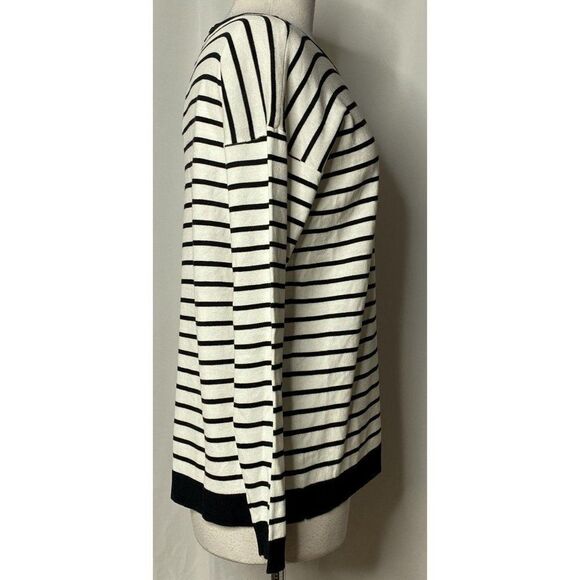Spence Striped Pullover Knit Top Sz M Exposed Back Zipper Black & Ivory NEW - Picture 5 of 6